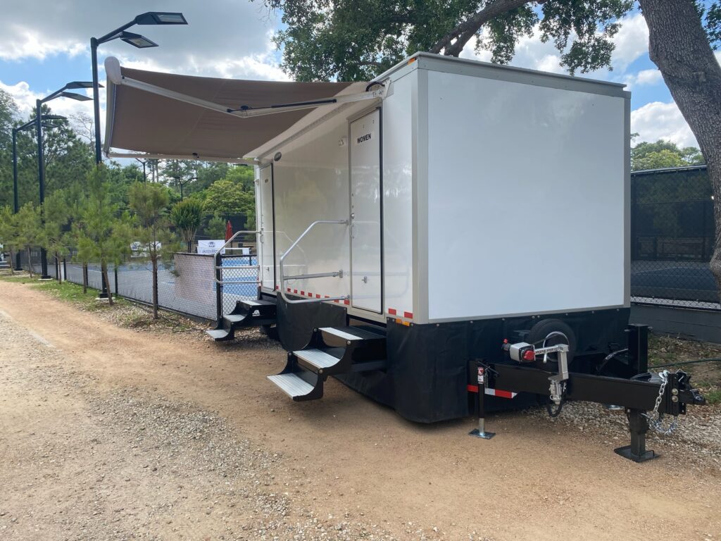 Queen Right Front 3 Restroom Trailer Rental Galveston